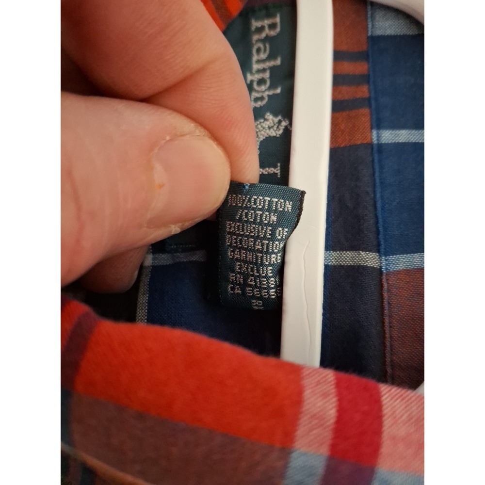 Vintage Ralph Lauren Shirt‎ Mens Large Orange  Plaid Button Up Long Sleeve - Picture 6 of 10